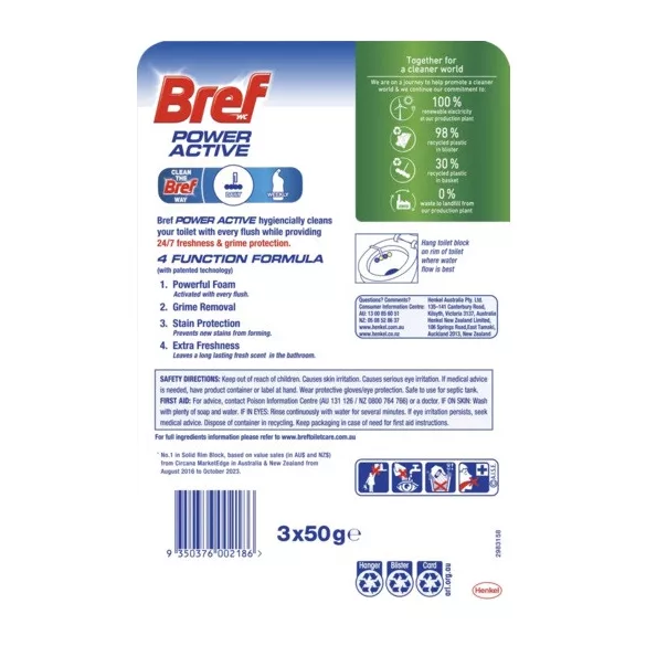 Bref Power Aktiv Juicy Lemon WC-illatosító 3 × 50 g